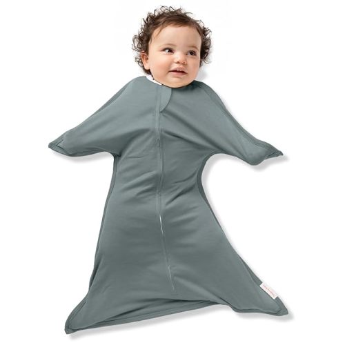 SleepingBaby Zipadee-Zip Transitional Swaddle Sack, 4-8 Month - Roomy Zipper Swaddle for Easy Diaper Changes and Proper Hip Development - Baby Swaddle Sack, Small - Classic Grey