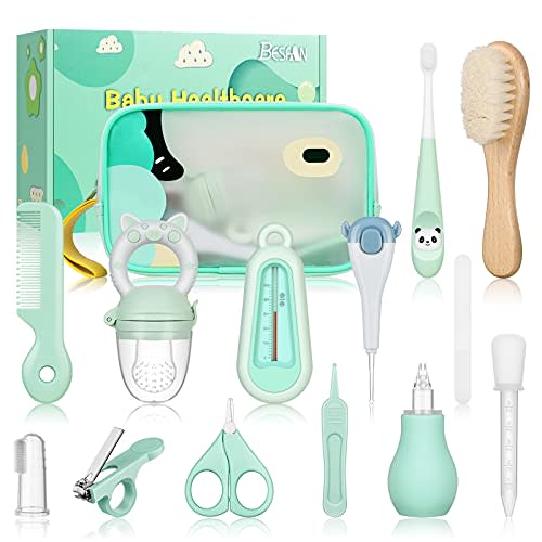 Baby Healthcare and Grooming Kit - Nursery Essentials Baby Registry Shower Gift for Newborns Infants Toddlers Boys Girls 13pcs - Green
