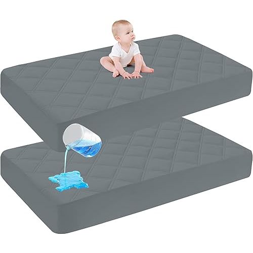 Cute Castle Baby Waterproof Crib Mattress Protector, 28x52 Inch (Pack of 2), Dark Grey