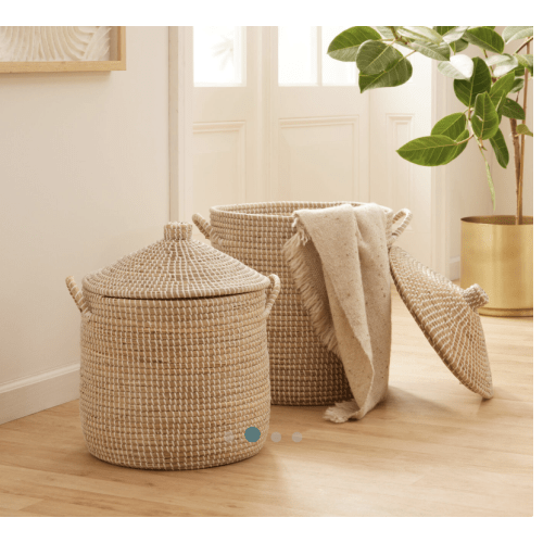 Adira White and Natural Seagrass Basket With Lid - World Market