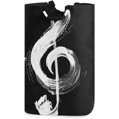 ZRYSMY 55L Laundry Basket Music Tone Black White, Waterproof Laundry Hamper – Cool Design, Aluminum Handles for Dorm Family