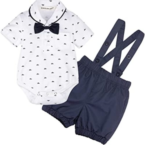 BIG ELEPHANT Baby Boys Bowtie Shirt Suspender Shorts Set, Gentleman Formal Outfits Suit 6-12 months