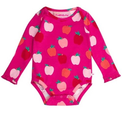 RuffleButts Baby Girls Knit Long Sleeve Ruffle Layering Bodysuit - Apple of My Eye, 3-6m