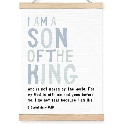 FDHSPAAM Christian Nursery Wall Art Decor, Church Nursery Decor, I Am a Son of the King Bible Verse Wall Art Posters for Boys Bedroom Playroom, 12x16 Inch