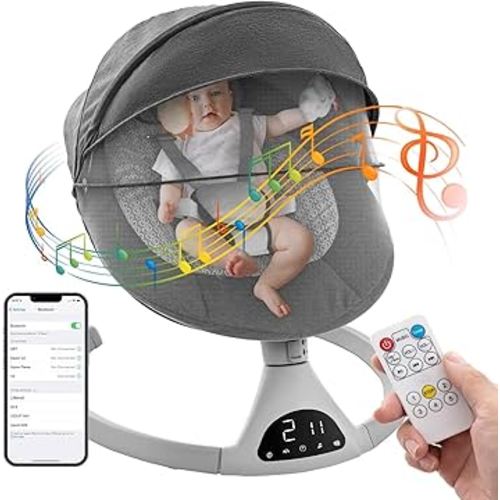 Baby Swing for Infants,Electric Baby Bouncer,Portable Swing for Boy Girl,Indoor Baby Rocker with 5 Sway Speeds for Infants to Toddler,Dark Gray