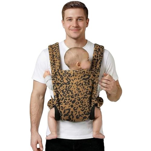 MISSWISDOM Baby Carrier for Dad (8-30lbs)- Infant Holder Carriers Newborn to Toddler, Men Baby Carrier with Windproof Cap, One Size Fits All, Brown Leopard Print