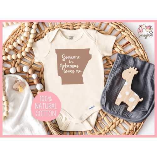 Love from Arkansas Onesie®, Somebody in Arkansas Loves Me Baby Bodysuit, State of Arkansas Romper, Natural Cotton Baby Shower Gift, USA Baby