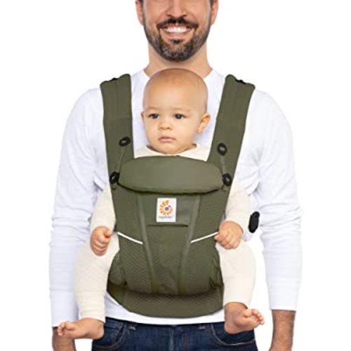 Ergobaby All Carry Positions Breathable Mesh Baby Carrier with Enhanced Lumbar Support & Airflow (7-45 Lb), Omni Breeze, Olive Green