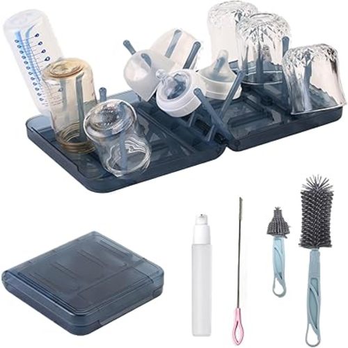 Ultimate Travel Bottle Cleaning Kit - Silicone Brushes, Soap Dispenser, Nipple Brush, Straw Brush,Drying Rack and Carrying Case - Lightweight and Space Saving,a Gift Perfect for Parents, Grandparents