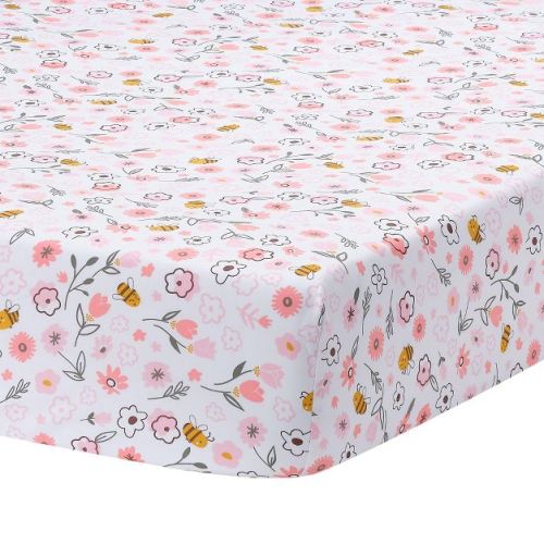 Lambs & Ivy Little Garden 100% Cotton Pink Floral Fitted Crib/Toddler Sheet