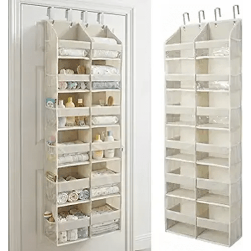 HOMELUX THEORY UPGRADED 6 Tiers Over The Door Organizer Hanging - 100D EXTRA THICK & 50lbs HUGE CAPACITY, 12 Side Mesh Pockets Over The Door Shoe Organizer, Hanging Closet Organizer (Ivory, XL)
