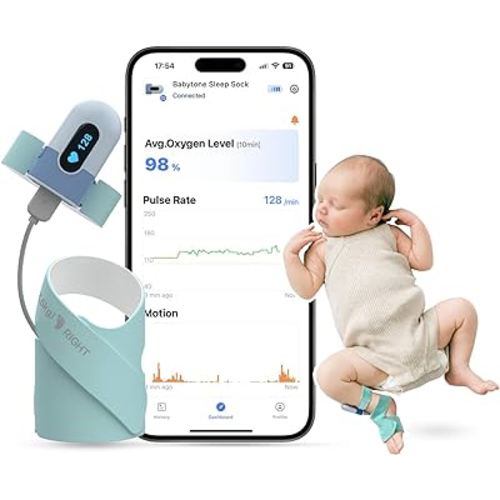 Baby Sleep Monitor, Baby Oxygen Monitor, Tracking Avg O2, Pulse Rate and Movement for Infant, Wearable Foot Monitor Smart Sock with Bluetooth and APP, for 0-36 Months Newborn's Sleep