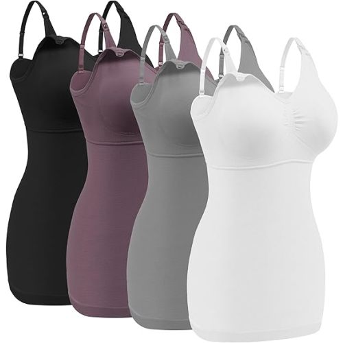 Angelhood Maternity Nursing Tank Tops for Breastfeeding,Womens Nursing Maternity Cami Built in Bra Sleep Bra