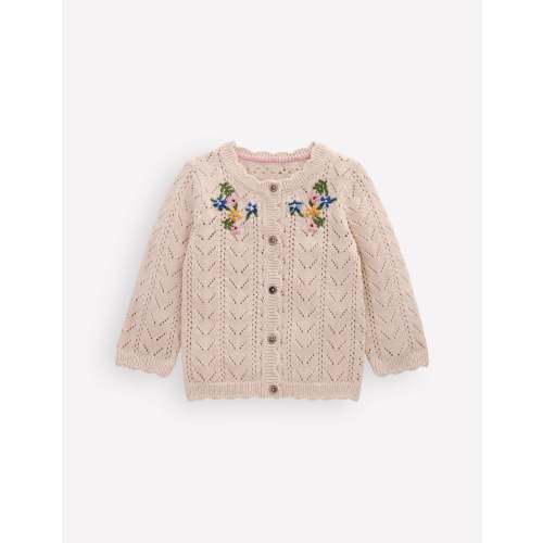 Embroidered Cotton Cardigan-Ecru Marl Mini Embroidered