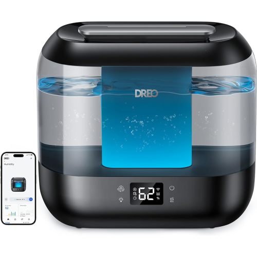 Dreo 4L Smart Humidifiers for Bedroom, Quiet Supersized Cool Mist Ultrasonic Humidifier with Diffuser and Nightlight, 32 Hour Long Runtime for Home, Indoor, Nursery, Plant(Black)