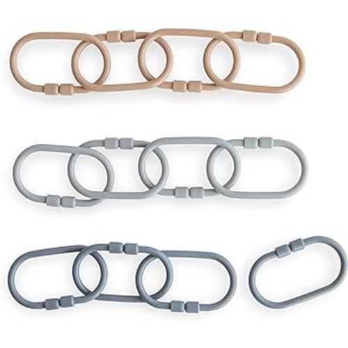 mushie Baby Chain Link Rings Toy 12 Count | Multiuse Car Seat Stroller Connecting Toy (Natural, Stone, Tradewinds)