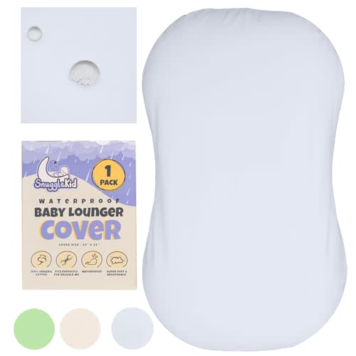 Snugglekid 100% Waterproof Baby Lounger Cover - 2-Ply Organic Cotton Slipcovers Keep Your Lounger Clean & Your Baby Comfy - Machine Washable - (Lounger Not Included) - Gray