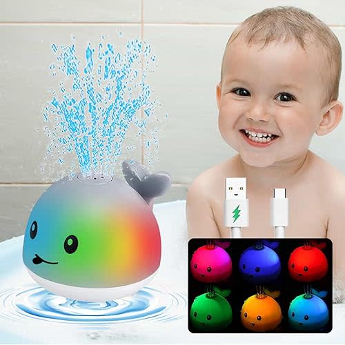 Bath Toys for Kids Ages 1-3, Baby Toys 6-12-18 Months, Easter Basket Stuffers Gifts for Infants, Light Up Whale Bath Toys Sprinkler, Bathtub Pool Water Toys for Toddlers 1-3, 1st Boys Birthday Gifts