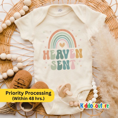 Heaven Sent Baby Onesie®, Newborn Baby Bodysuit, Retro Christian Bodysuit, Pregnancy Announcement Onesie®, Rainbow New Born Baby Onesie®