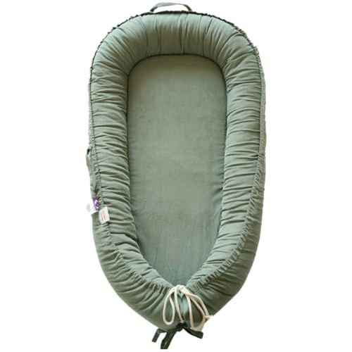 CooCooBaby Infant Lounger, Baby Nest Cover for Baby Girls & Boys, Newborn Essentials for Baby 0-12 Months, 100% Cotton Breathable, Portable Travel Bed (Sage Green, Corduroy)