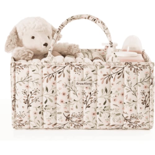 GrowAlong Floral Diaper Caddy Organizer, Cotton Baby Basket, Gift for Baby Shower, Newborn Essentials, Pastoral Daisy