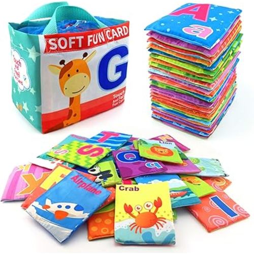 26 Pieces Soft Alphabet Cards with Cloth Storage Bag for Babies Infants, Toddlers and Kids ABCs Learning Flash Cards, Best Early Educational Toys for 0 1 2 3 Years Old Boys and Girls