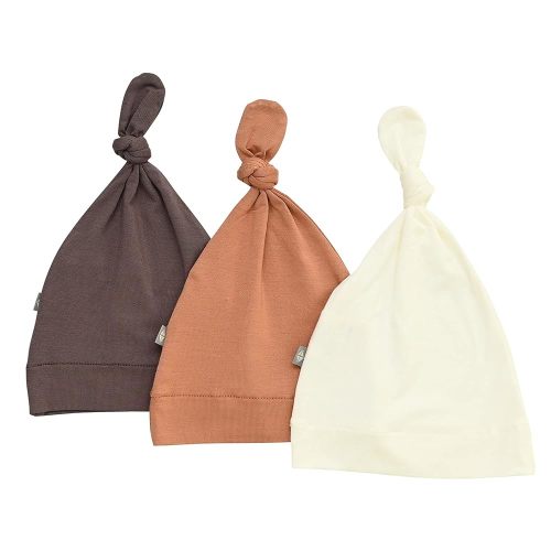 KYTE BABY Rayon Made from Bamboo Baby Beanie Hats - Super Soft Knotted Caps Available in Pattern and Solid Colors - 3 Pack