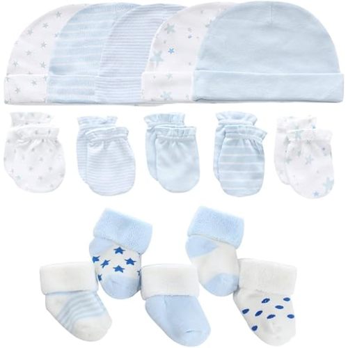 Baby Caps Mittens and Thick Warm Socks Cotton Newborn Essentials Accessories (Hats+Gloves+Terry Socks),0-6 Months