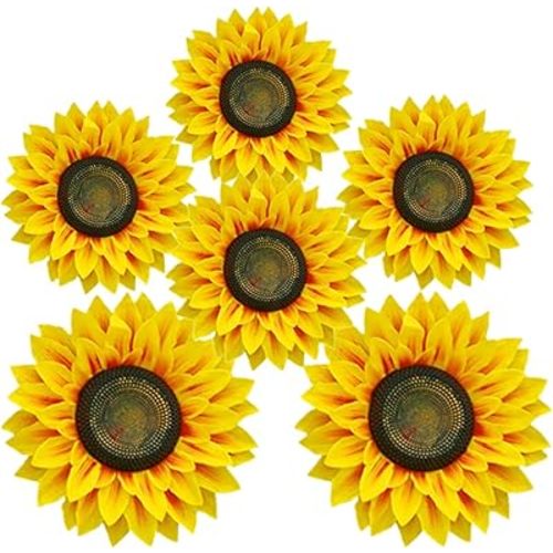 3D Sunflower Wall Decals - 6pcs in 8in/10in Lifelike Removable Art DIY Sunflower Decor for Kindergarten, Birthday Party, Home, Nursery, Girl's Room