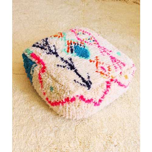 Handmade Moroccan Boujad Pouf | Colorful Vintage Wool Floor Cushion | Boho Home Decor