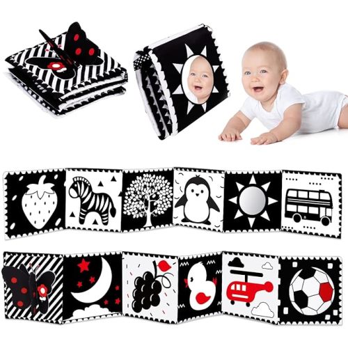 Black and White High Contrast Baby Toys 0-6 6-12 Months Soft Book for Newborn Brain Development Tummy Time Toys Infant Sensory Crinkle Toys 0-3 3-6 Month Montessori Learning Activities for Babies - 1 PCS
