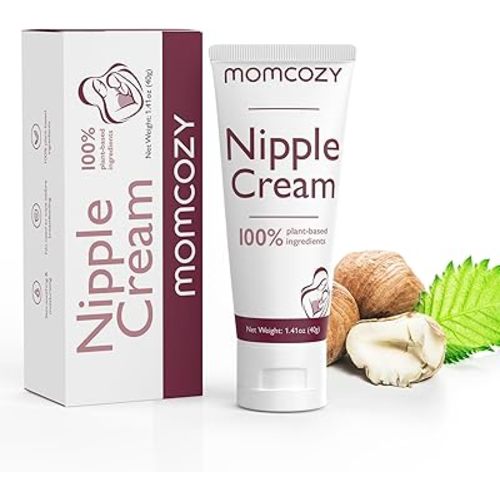 Momcozy 100% Natural Nipple Cream, Vegan Lanolin-free Nipple Balm, Soothing Cream for Sore, Cracked Nipples, Breastfeeding Essentials for Nursing & Pumping Moms, 1.41 oz