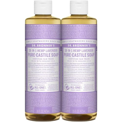Dr. Bronner's - Pure-Castile Liquid Soap (Lavender, 16 ounce, 2-Pack) - Made with Organic Oils