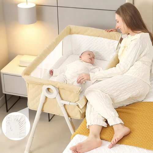Baby Bassinet Bedside Sleeper - 2026 New Bassinets More Safer and Stable, Bedside Bassinet with Crib Sheet, Carry Bag and Soft Mattress, Adjustable Height Bedside Bassinet for Baby, Donpemu, Grey
