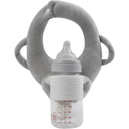 Baby Bottle Holder Hands Free, Comfort & Easier Nursing Cushion for Mom, Neck Support Pad for Bottle Feeding Care, Arm & Wrist Relief, Plush Bottles Support Pillow Soft Washable (Grey)