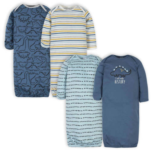 4-Pack Baby Boys Dinosaur Gowns 0-6M