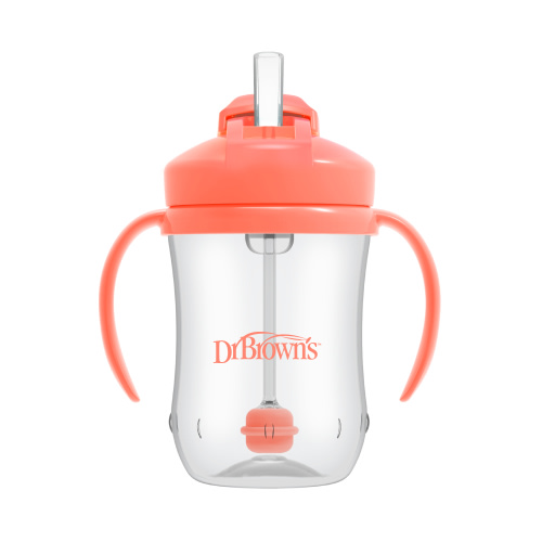 Dr. Brown's Milestones Baby’s First Straw Cup, Training Cup with Weighted Straw, Coral, 6m+