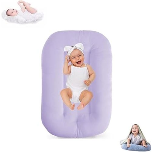 Baby Lounger for Infants Babies 0-12 Months, Bionic Organic Lounger, Soft Cotton Breathable Infant Floor Seats & Loungers for Newborn Baby Shower Gifts (Purple)