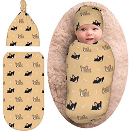 Corgi Newborn Swaddle Blanket with Hat Set Baby Stuff Receiving Blankets Soft Transition Sleep Sacks Gifts for Infant Boys Girls
