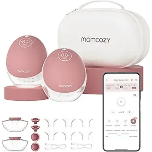 Momcozy Breast Pump Hands Free Upgraded Mobile Flow | M9, App Discreet Control with Personalized Multi-Modes & 15 Levels, Wearable Breast Pump 24mm, 2 Pack Cozy Red