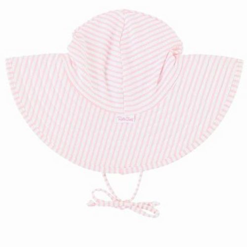 Rufflebutts Girls Upf50+ Sun Protected Swim Hat - Pink Seersucker, 0-12m