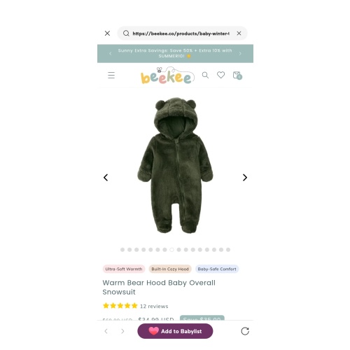Baby Snowsuit | Warm Insulated Zip-Up Design | Sizes 0-12M | Easy On & Off for Little Ones – Beekee