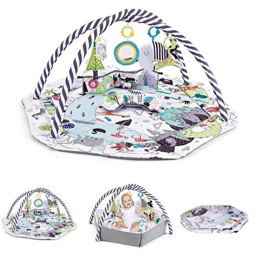 Baby Play Gym and Activity Mat - 4-in-1 Tummy Time Gym with Sensory Toys for Infants & Toddlers, White
