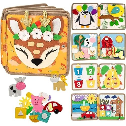 Busy Book for Toddlers 1-3, Felt Quiet Activity Books for Toddler 1 Year Old, Montessori Educational Learning Toy for Fine Motor Skills