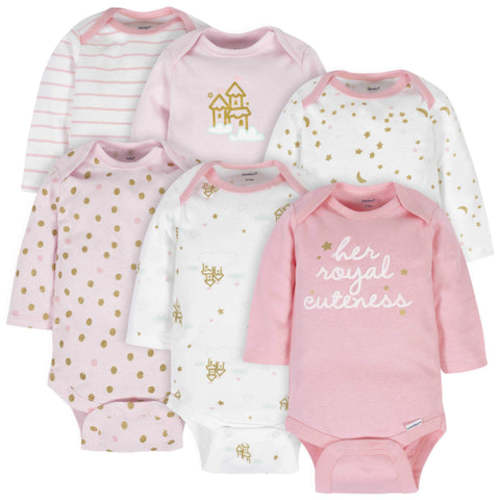 6-Pack Baby Girls Castle Long Sleeve Onesies® Bodysuits