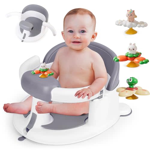 Mostop Baby Bath Seat for Babies 6 Months & Up, Baby Bath Tub Seat with Suction Cups, Non-Slip Toddler Bath Seat with 3 Suction Cup Spinner Toys, Bath Seats for Babies Sitting Up, Open Design