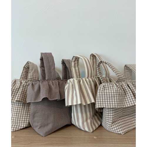Ruffle Stroller Bag, Gingham Bag, Stripes, Check, Handmade Snap-On Caddy, Cotton Diaper Stroller Basket, Baby Shower Gift- PREORDER