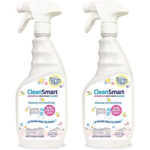 CleanSmart Nursery & High Chair Cleaner, 23 Ounce Bottle (Pack of 2), Hypochlorous Naturally Kills 99.9% of Viruses like RSV & Flu with Zero Residue