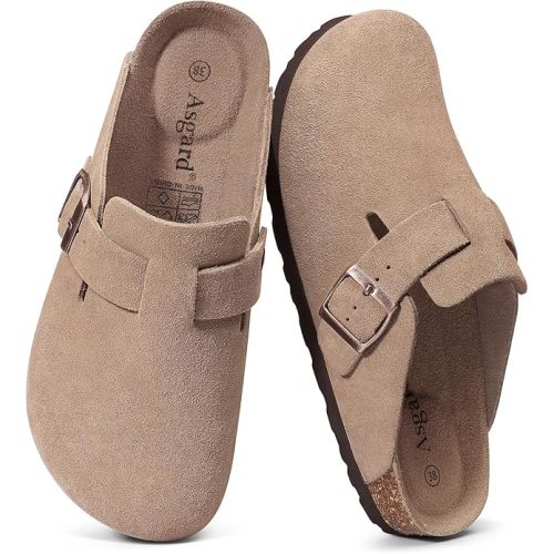 Asgard Genuine Suede Clogs for Women Men Leather Mules Arch Support Potato Shoes with Comfort Cork Footbed