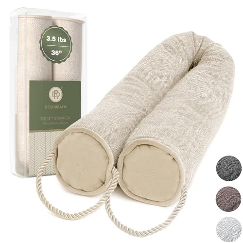 Under Door Draft Stopper and Blocker, Draft Guard for Doors and Windows, Decorative Fabric Cylinder Blocker Provides Weighted Door Insulation by DECOREALM (Beige, 36 Inches)